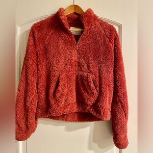 AERO Aeropostale Cozy Red Orange Sherpa Pullover